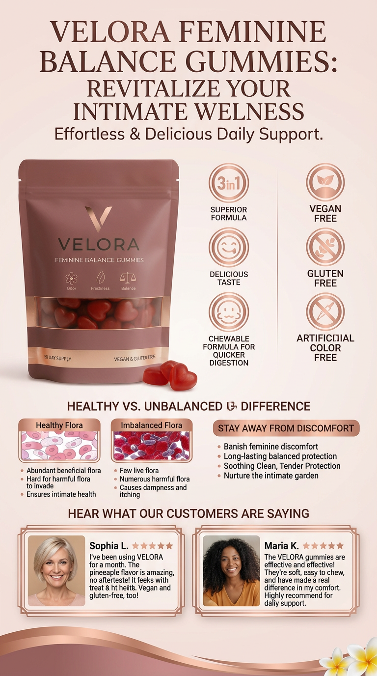 VELORA infographic showing how probiotics for vaginal pH balance work